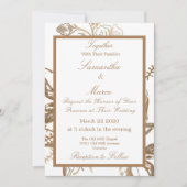 Elegante Metallic Golden Floral White Wedding Einladung (Vorderseite)