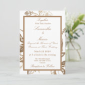 Elegante Metallic Golden Floral White Wedding Einladung (Stehend Vorderseite)