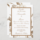 Elegante Metallic Golden Floral White Wedding Einladung (Vorne/Hinten)