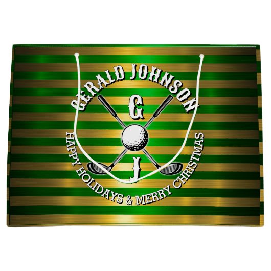 Elegante Metallic Green-Gold Golf Monogram Large G Große Geschenktüte (Vorderseite)