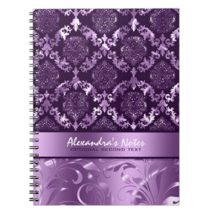 Elegante Metallic Lila & Lavender Damasks & Lace Notizblock