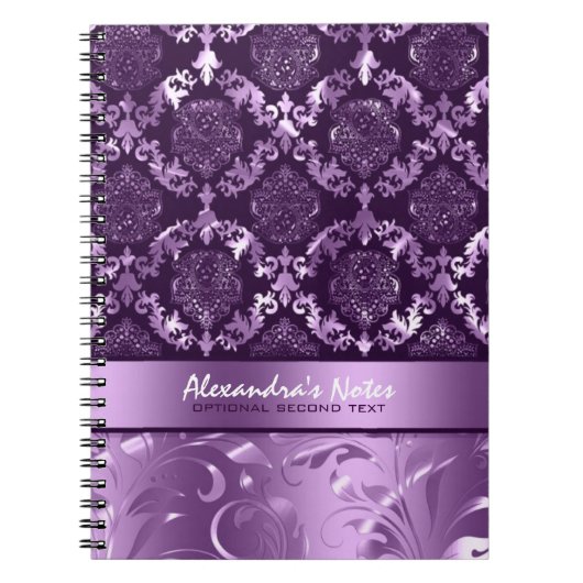 Elegante Metallic Lila & Lavender Damasks & Lace Notizblock (Vorderseite)