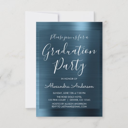 Elegante Metallic Navy Blue Graduation Party Einladung (Vorderseite)