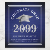 Elegante Metallic Navy Blue Silver Abschluss Class Weinetikett (Einzelnes Label)