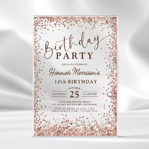 Elegante Metallic Roségold Glitter 10. Geburtstag Acryleinladungen