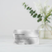 Elegante Metallic Silver Berufliche Visitenkarte (Stehend Vorderseite)