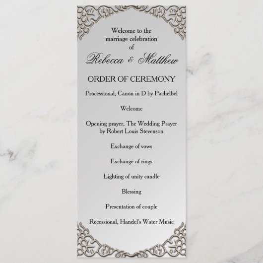 Elegante Metallic Silver Wedding Programm (Vorderseite)
