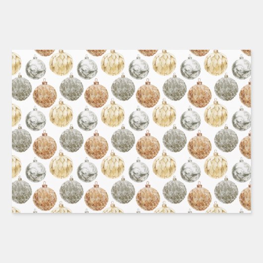 Elegante Metallic Vintage Weihnachtsschmuck Geschenkpapier Set (Vorderseite)