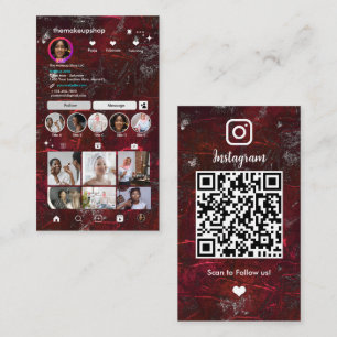 Elegante metallisch rote Instagram-Modern-QR Visitenkarte