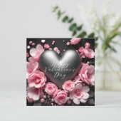 Elegante metallische Herzklopfen & rosa Blume Vale Karte (Stehend Vorderseite)