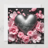 Elegante metallische Herzklopfen & rosa Blume Vale Karte (Vorderseite)