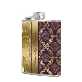 Elegante metallische Lila- und GoldDamasken und Sp Flachmann (Links)