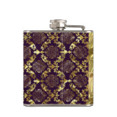 Elegante metallische Lila- und GoldDamasken und Sp Flachmann (Rückseite)