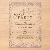 Elegante Metallische Rose Gold Glitzer 10. Geburts Acryleinladungen (Vorderseite)