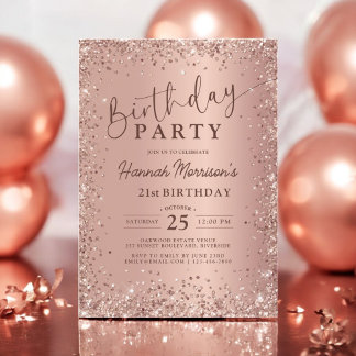 Elegante Metallische Rose Gold Glitzer 21. Geburts Einladung