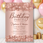 Elegante Metallische Rose Gold Glitzer 50. Geburts Einladung<br><div class="desc">Moderne,  elegante Rose Gold Glitzer Metallfolie und 50. Geburtstag Einladungen. Das Design der weiblichen Ehefrau-Karte bietet stilvolle handgeschriebene Kalligraphie-Skript,  Rosa Rosa oder Rose Gold Imitate gebürsteten metallischen Hintergrund mit Glam Rose Gold Glitzer Rand. Einfach zu personalisieren,  perfekt für jedes Alter.</div>