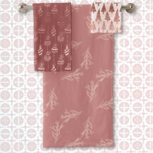 Elegante Metallische Rose Gold Glitzer Rosa Weihna Badhandtuch Set