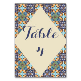 Elegante mexikanische Floral Talavera Diamond Wedd Tischnummer