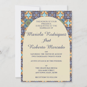 Elegante mexikanische Floral Talavera Tile Hochzei Einladung