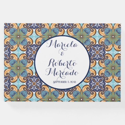 Elegante mexikanische Floral Talavera Wedding Gästebuch (Vorderseite)