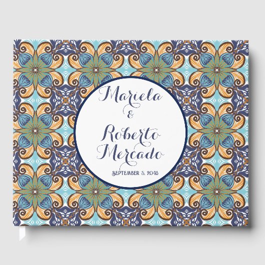 Elegante mexikanische Floral Talavera Wedding Gästebuch (Vorderseite)