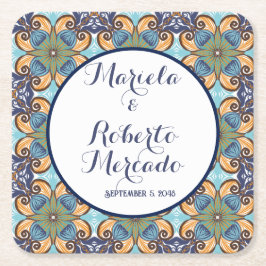 Elegante mexikanische Floral Talavera Wedding Rechteckiger Pappuntersetzer