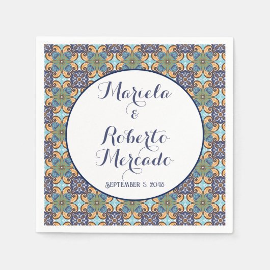 Elegante mexikanische Floral Talavera Wedding Serviette (Vorderseite)