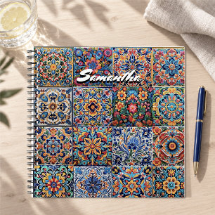 Elegante Mexikanische Rote Gelbe Talavera Fliesen Notizblock