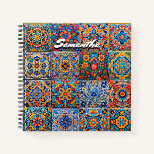 Elegante Mexikanische Rote Gelbe Talavera Fliesen Notizblock