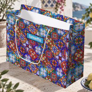Elegante mexikanische Talavera rote blaue violette Große Geschenktüte