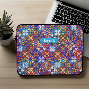 Elegante mexikanische Talavera rote blaue violette Laptopschutzhülle