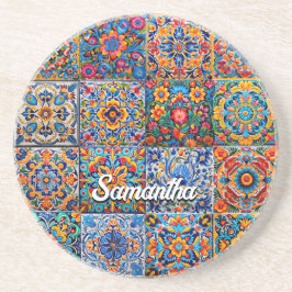 Elegante mexikanische Talavera-rote gelbe Fliesen Getränkeuntersetzer