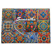 Elegante mexikanische Talavera-rote gelbe Fliesen Große Geschenktüte (Vorderseite)