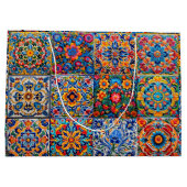 Elegante mexikanische Talavera-rote gelbe Fliesen Große Geschenktüte (Rückseite)