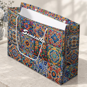 Elegante mexikanische Talavera rote gelbe Fliesen Große Geschenktüte