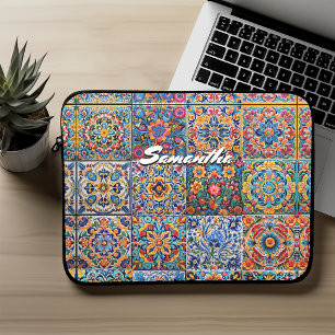 Elegante mexikanische Talavera rote gelbe Fliesen Laptopschutzhülle