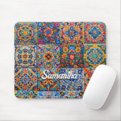 Elegante mexikanische Talavera-rote gelbe Fliesen Mousepad (Mit Mouse)