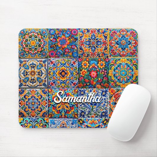 Elegante mexikanische Talavera-rote gelbe Fliesen Mousepad (Mit Mouse)