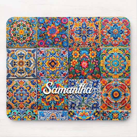 Elegante mexikanische Talavera-rote gelbe Fliesen Mousepad (Vorne)