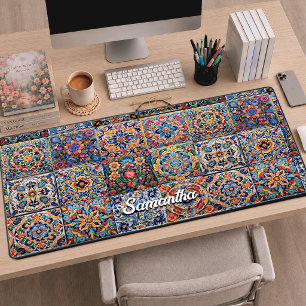 Elegante mexikanische Talavera-rote gelbe Fliesen Schreibtischunterlage