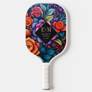 Elegante mexikanische Volkskunst Blumen Custom Mon Pickleball Schläger