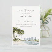 Elegante Miami Florida Palm Trees Beach Wasserfarb Save The Date (Stehend Vorderseite)