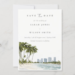 Elegante Miami Florida Palm Trees Beach Wasserfarb Save The Date
