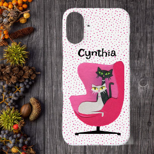 Elegante Mid Century Katzen Rosa Sessel Rosa Punkt iPhone 16 Plus Hülle