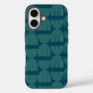 Elegante Mid-Century-Mod-Bogenlinien in Tealblau iPhone 16 Hülle