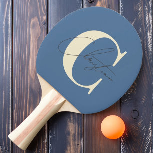 Elegante Mid-Century Modern Monogramm Capri Blau Tischtennis Schläger