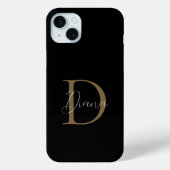Elegante Midnight Black Mossy Gold Script Monogram Case-Mate iPhone Hülle (Rückseite)