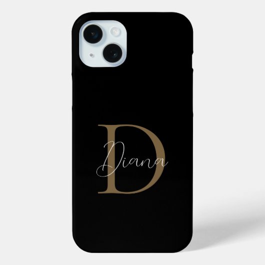 Elegante Midnight Black Mossy Gold Script Monogram Case-Mate iPhone Hülle (Rückseite)