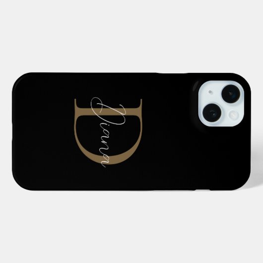 Elegante Midnight Black Mossy Gold Script Monogram Case-Mate iPhone Hülle (Rückseite (Horizontal))
