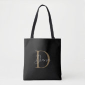 Elegante Midnight Black Mossy Gold Script Monogram Tasche (Vorderseite)